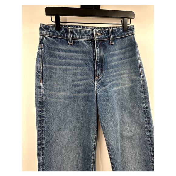 Helmut Lang Medium Wash Raw Hem Wide Leg Cropped Jean Size 27 - Picture 2 of 8